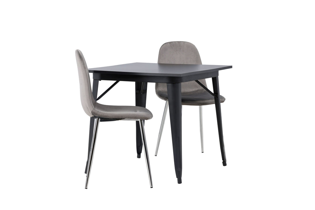 Venture Home Tempe Dining Table - Black / Black MDF +Eva Dining Chair - Light grey / Light grey Velvet _2