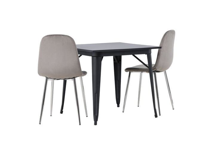 Venture Home Tempe Dining Table - Black / Black MDF +Eva Dining Chair - Light grey / Light grey Velvet _2