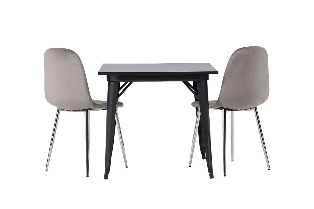 Venture Home Tempe Dining Table - Black / Black MDF +Eva Dining Chair - Light grey / Light grey Velvet _2