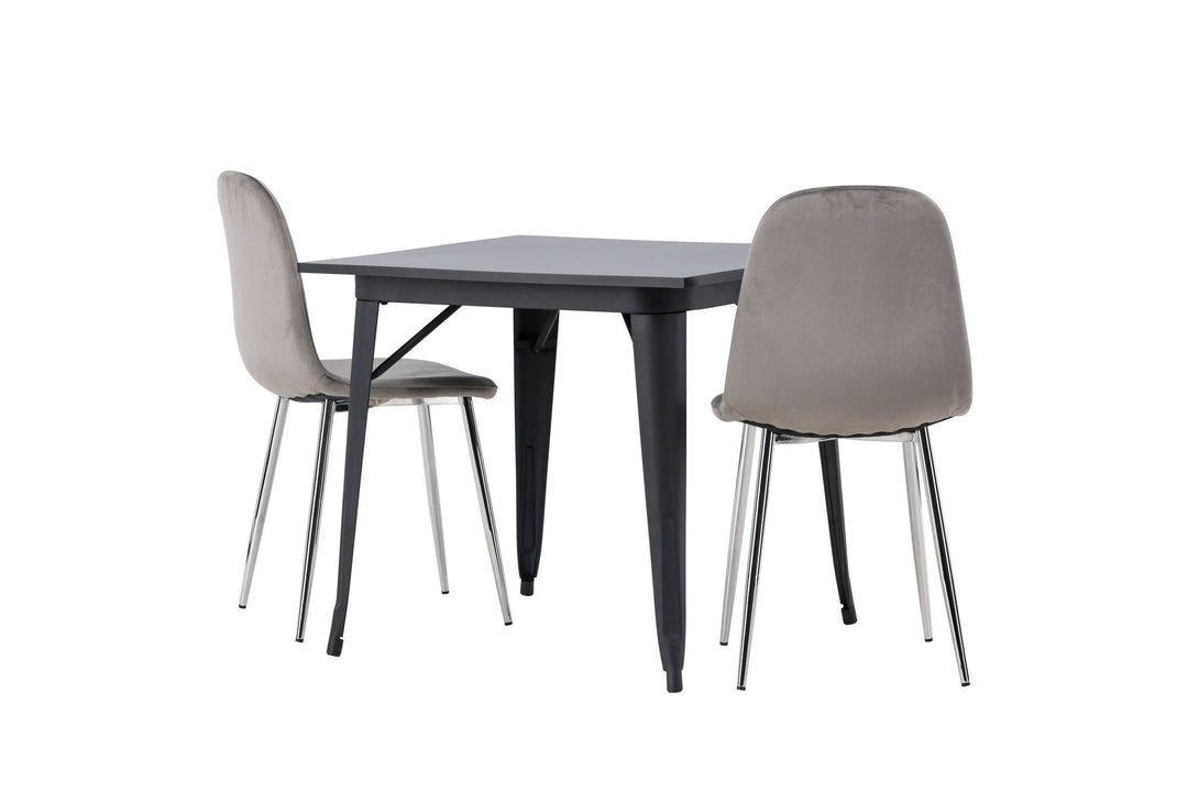 Venture Home Tempe Dining Table - Black / Black MDF +Eva Dining Chair - Light grey / Light grey Velvet _2