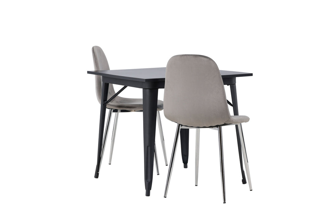 Venture Home Tempe Dining Table - Black / Black MDF +Eva Dining Chair - Light grey / Light grey Velvet _2