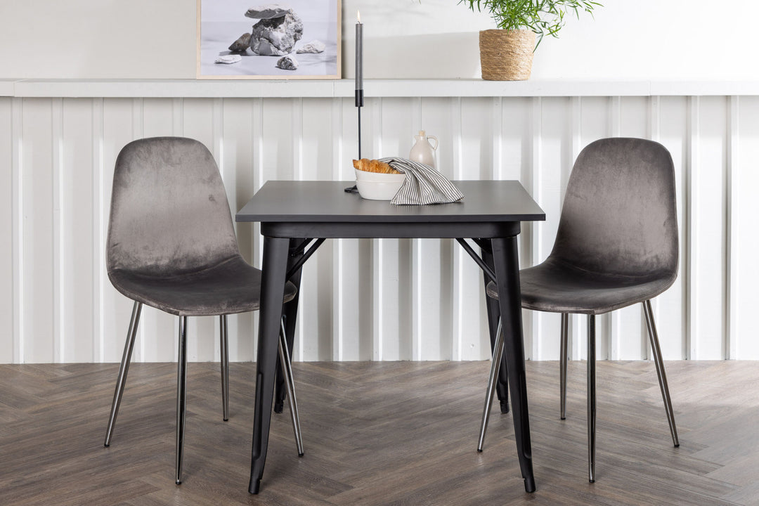 Venture Home Tempe Dining Table - Black / Black MDF +Eva Dining Chair - Light grey / Light grey Velvet _2