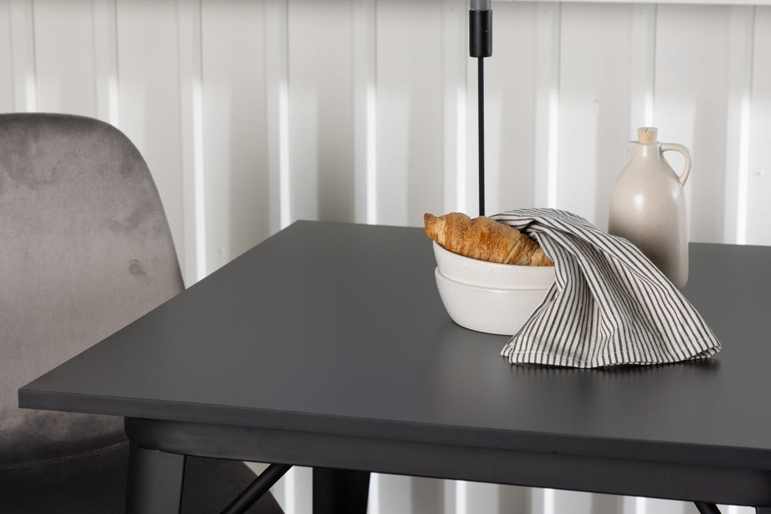 Venture Home Tempe Dining Table - Black / Black MDF +Eva Dining Chair - Light grey / Light grey Velvet _2