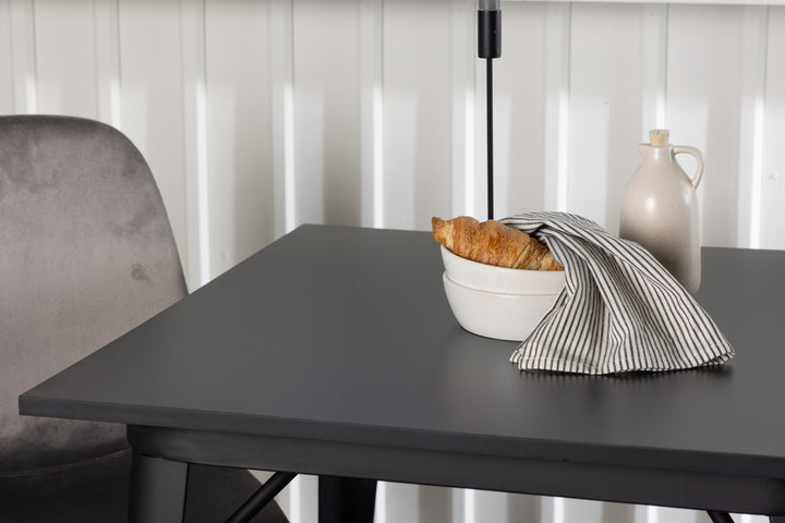 Venture Home Tempe Dining Table - Black / Black MDF +Eva Dining Chair - Light grey / Light grey Velvet _2