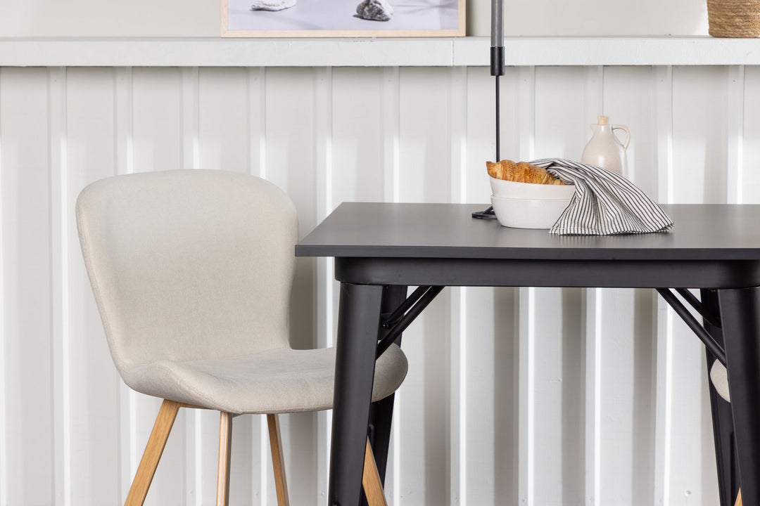 Venture Home Tempe Dining Table - Black / Black MDF +Lilja Dining Chair - Oaklook / Beige Fabric _2