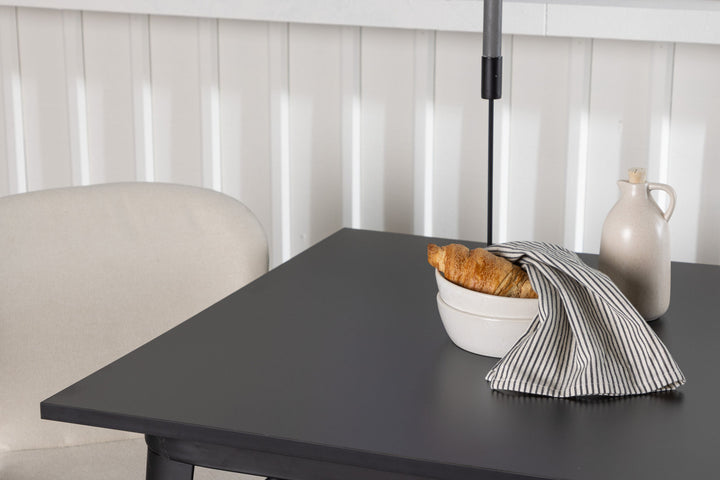 Venture Home Tempe Dining Table - Black / Black MDF +Lilja Dining Chair - Oaklook / Beige Fabric _2