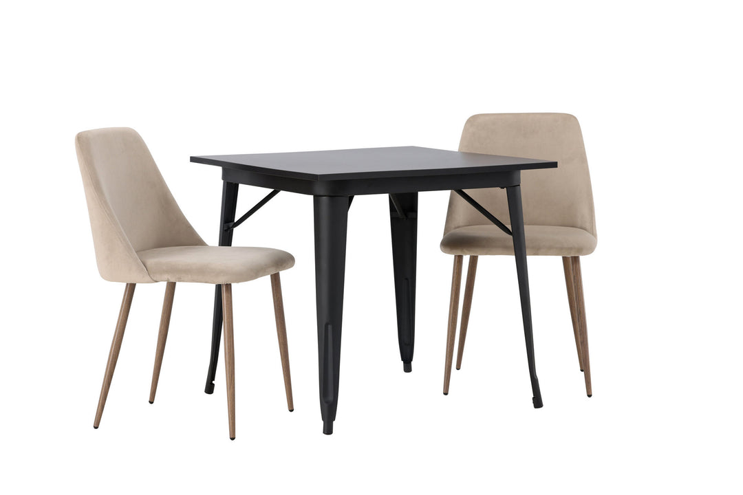 Venture Home Tempe Dining Table - Black / Black MDF +Night Dining Chair - Dark walnut / Mocca / Brown Fabric _2