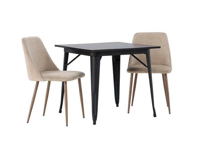 Venture Home Tempe Dining Table - Black / Black MDF +Night Dining Chair - Dark walnut / Mocca / Brown Fabric _2