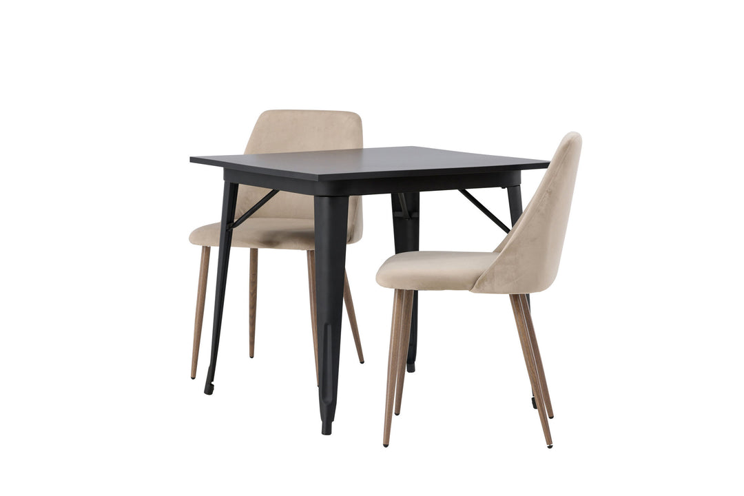 Venture Home Tempe Dining Table - Black / Black MDF +Night Dining Chair - Dark walnut / Mocca / Brown Fabric _2