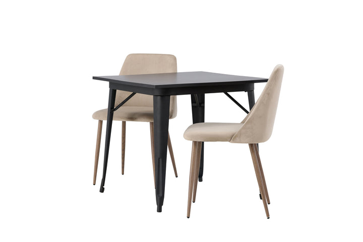 Venture Home Tempe Dining Table - Black / Black MDF +Night Dining Chair - Dark walnut / Mocca / Brown Fabric _2