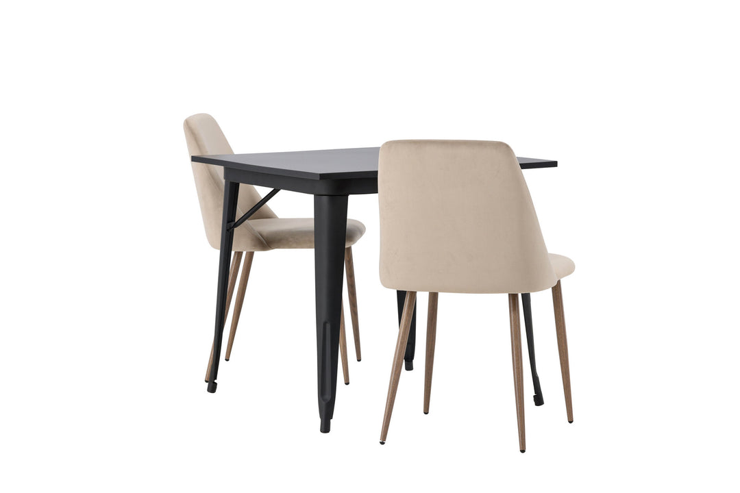 Venture Home Tempe Dining Table - Black / Black MDF +Night Dining Chair - Dark walnut / Mocca / Brown Fabric _2