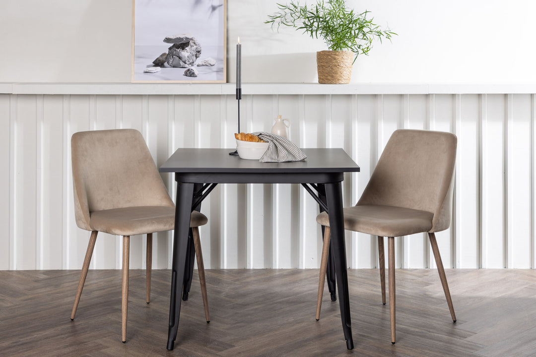 Venture Home Tempe Dining Table - Black / Black MDF +Night Dining Chair - Dark walnut / Mocca / Brown Fabric _2