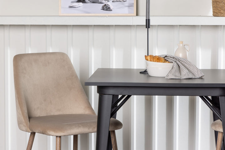 Venture Home Tempe Dining Table - Black / Black MDF +Night Dining Chair - Dark walnut / Mocca / Brown Fabric _2