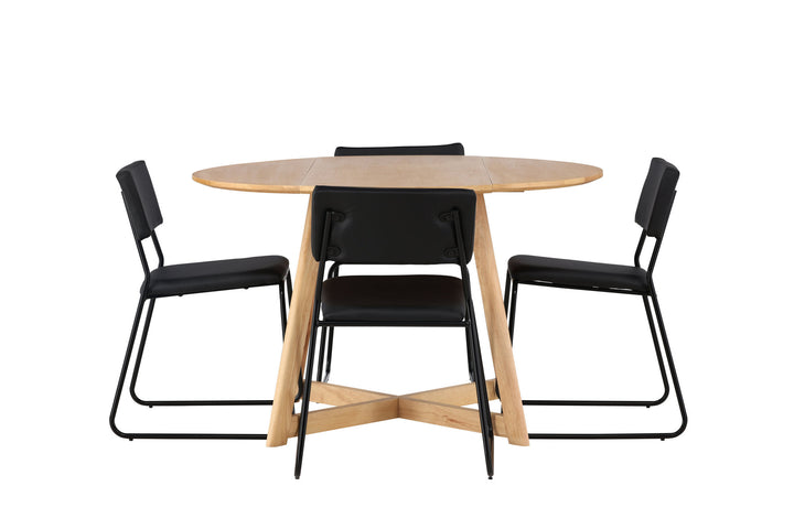 Venture Home Yakidon Dining Table - Rubberwood / Oaklook MDF +Kenth Chair - Black / Black PU _4