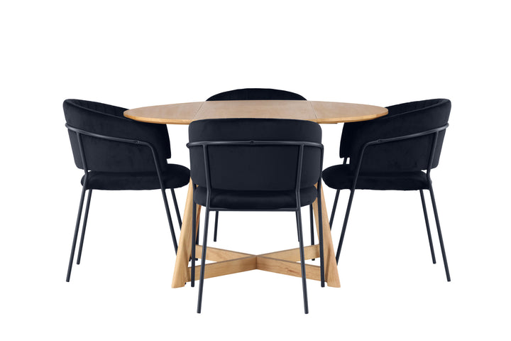 Venture Home Yakidon Dining Table - Rubberwood / Oaklook MDF +Selma Dining Chair - Black / Black Velvet _4