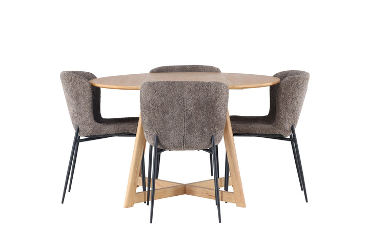Venture Home Yakidon Dining Table - Rubberwood / Oaklook MDF +Modesto Dining Chair - Grey / Smoked Black Boucle _4