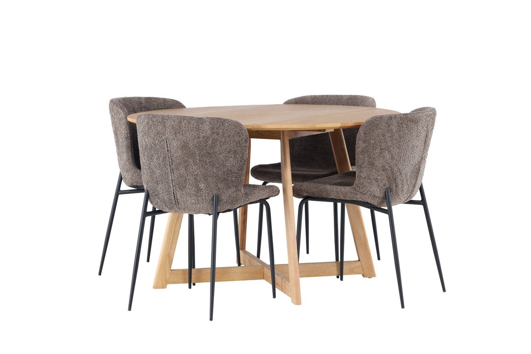 Venture Home Yakidon Dining Table - Rubberwood / Oaklook MDF +Modesto Dining Chair - Grey / Smoked Black Boucle _4