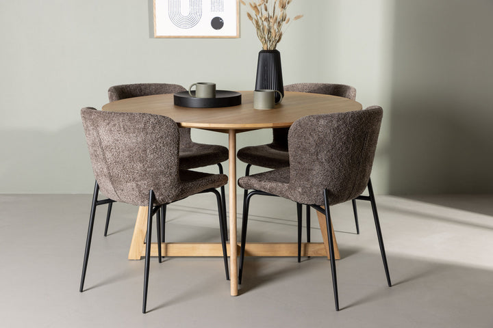 Venture Home Yakidon Dining Table - Rubberwood / Oaklook MDF +Modesto Dining Chair - Grey / Smoked Black Boucle _4