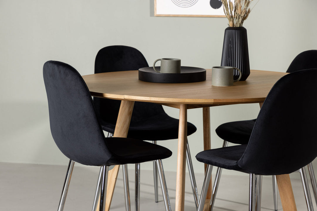 Venture Home Yakidon Dining Table - Rubberwood / Oaklook MDF +Polar Dining Chair - Black Velvet / Chrome _4