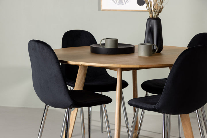 Venture Home Yakidon Dining Table - Rubberwood / Oaklook MDF +Polar Dining Chair - Black Velvet / Chrome _4