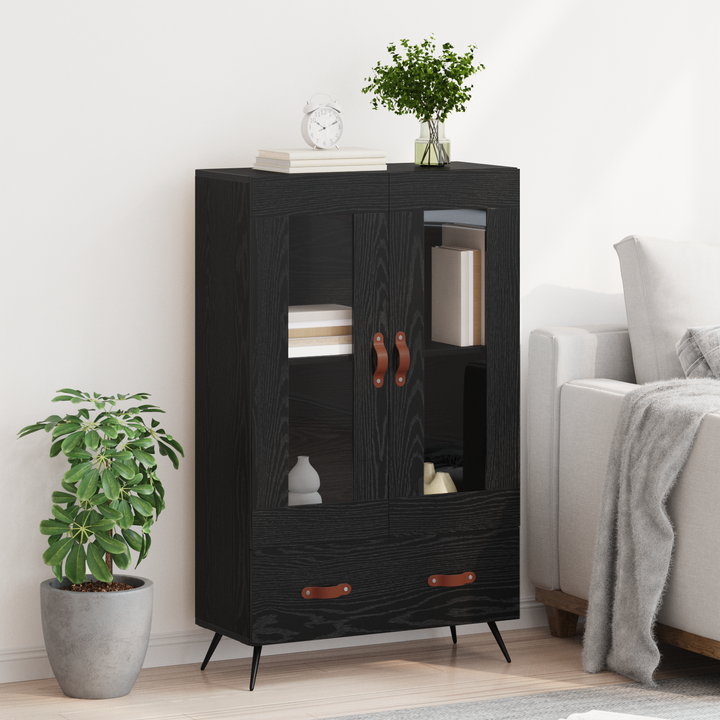 Highboard Sort eg 69,5 x 31 x 115 cm Ingeniørtræ og glas