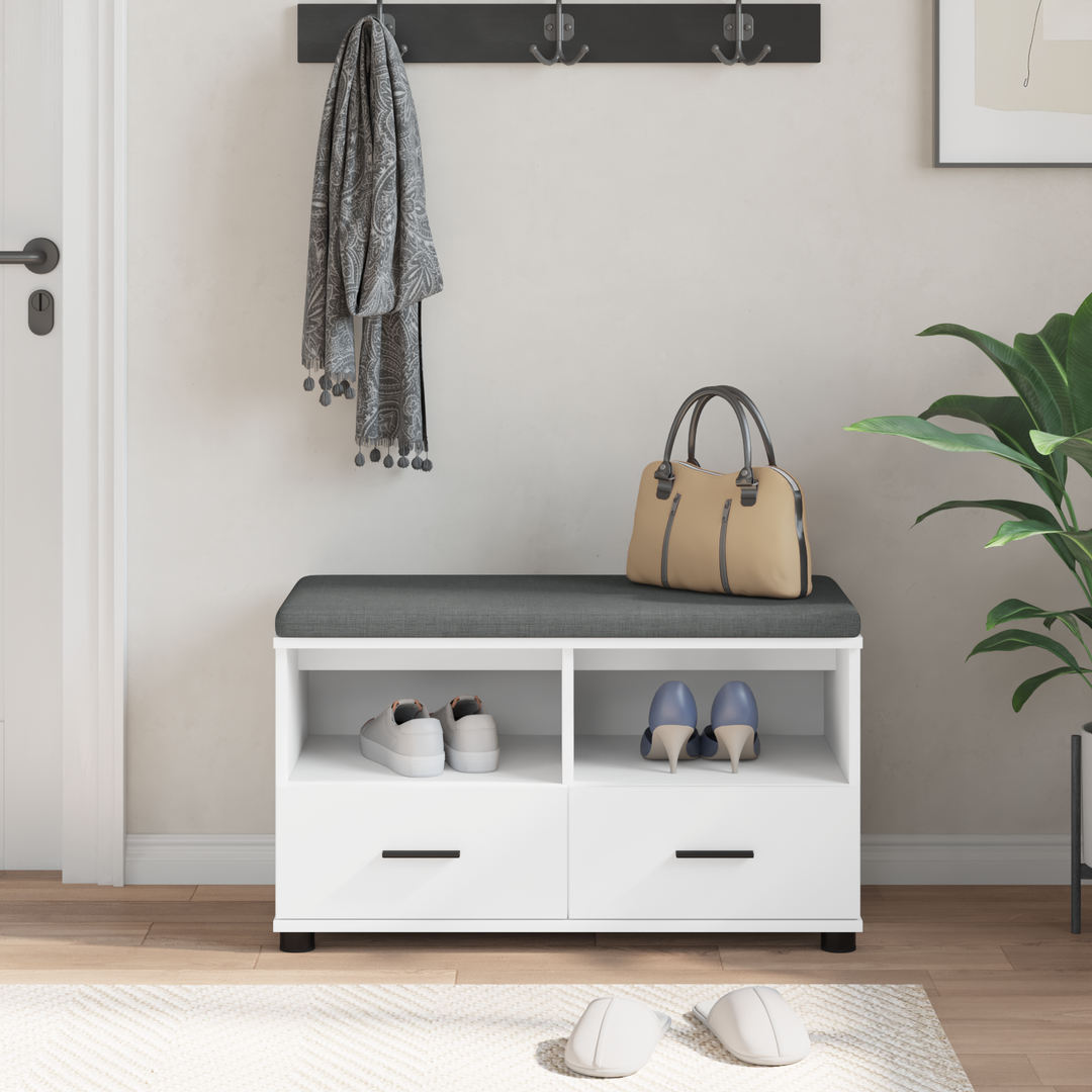 Hallbænk med pude Hvid 80 x 38 x 46 cm Kunstigt træ og stof