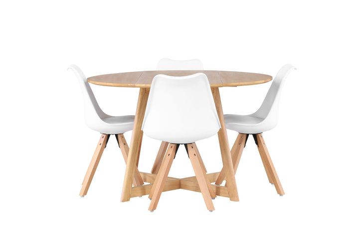 Venture Home Yakidon Dining Table - Rubberwood / Oaklook MDF +Zeno Dining Chair - Nature woodlook / White PP _4