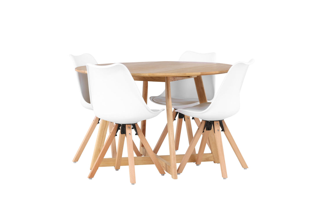 Venture Home Yakidon Dining Table - Rubberwood / Oaklook MDF +Zeno Dining Chair - Nature woodlook / White PP _4