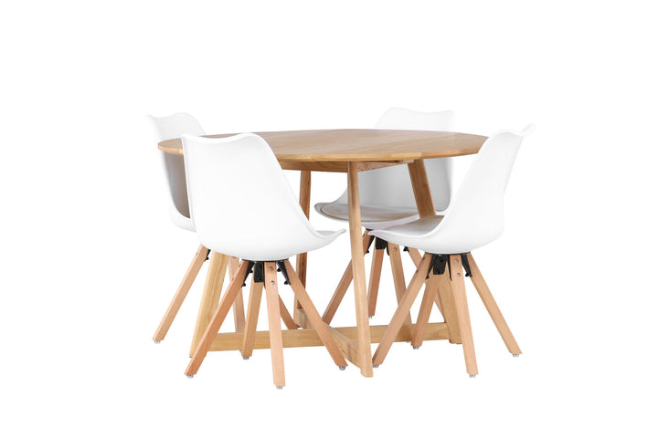Venture Home Yakidon Dining Table - Rubberwood / Oaklook MDF +Zeno Dining Chair - Nature woodlook / White PP _4