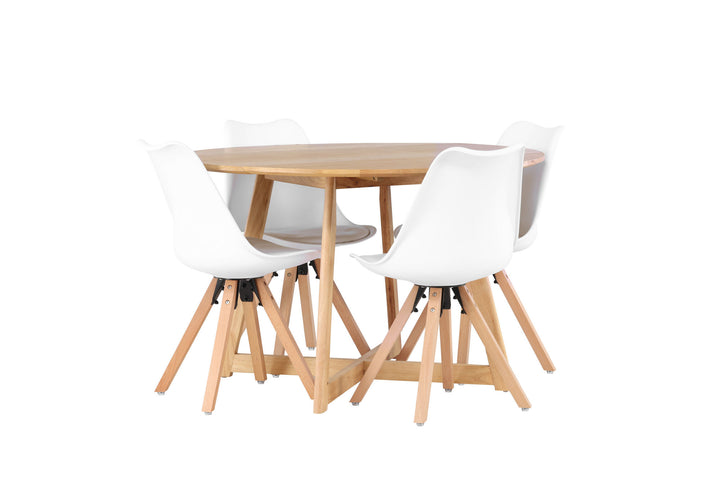 Venture Home Yakidon Dining Table - Rubberwood / Oaklook MDF +Zeno Dining Chair - Nature woodlook / White PP _4
