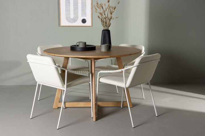 Venture Home Yakidon Dining Table - Rubberwood / Oaklook MDF +Tvist Dining Chair - Beige / Beige PU _4