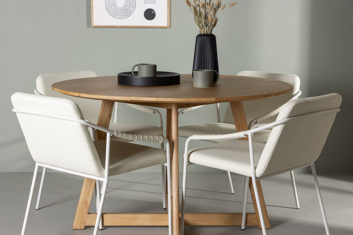 Venture Home Yakidon Dining Table - Rubberwood / Oaklook MDF +Tvist Dining Chair - Beige / Beige PU _4