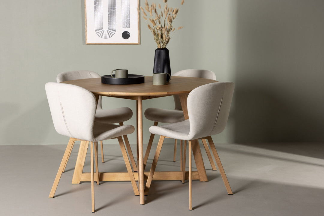 Venture Home Yakidon Dining Table - Rubberwood / Oaklook MDF +Lilja Dining Chair - Oaklook / Beige Fabric _4