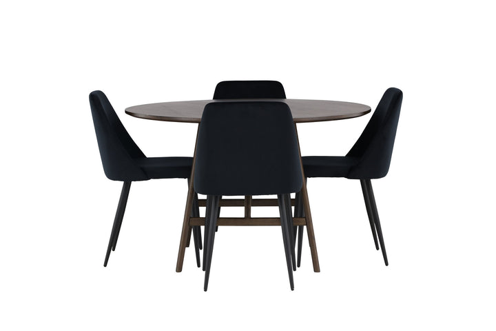 Venture Home Kaseidon Dining Table - Round - Rubberwood / Dark Brown MDF +Night Dining Chair - Black / Black Velvet _4