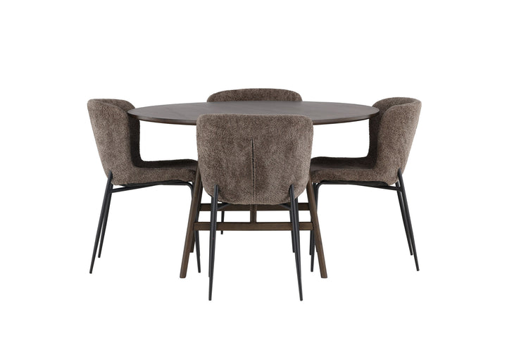 Venture Home Kaseidon Dining Table - Round - Rubberwood / Dark Brown MDF +Modesto Dining Chair - Grey / Smoked Black Boucle _4