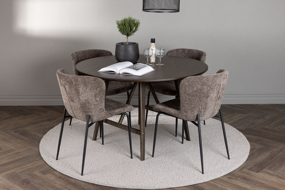 Venture Home Kaseidon Dining Table - Round - Rubberwood / Dark Brown MDF +Modesto Dining Chair - Grey / Smoked Black Boucle _4