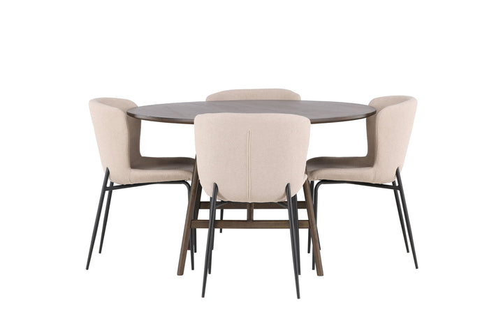 Venture Home Kaseidon Dining Table - Round - Rubberwood / Dark Brown MDF +Modesto Dining Chair - Beige / Beige Boucle _4