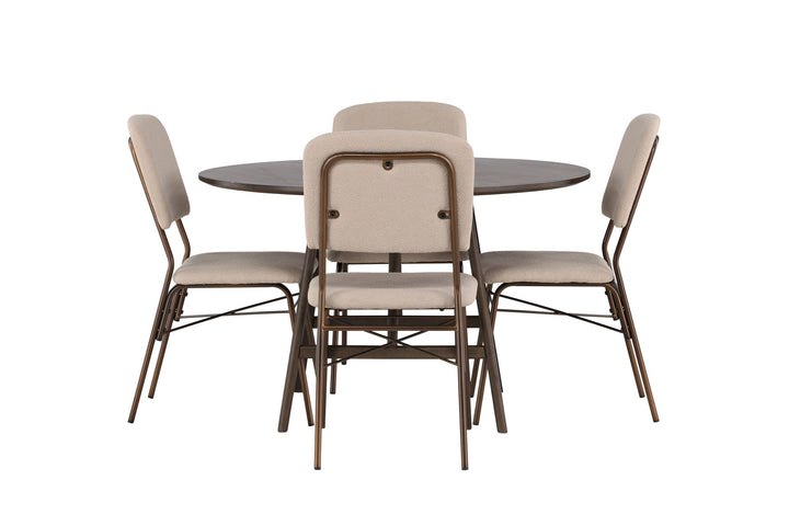 Venture Home Kaseidon Dining Table - Round - Rubberwood / Dark Brown MDF +Seda Dining Chair - Matte brown / Beige Fabric _4