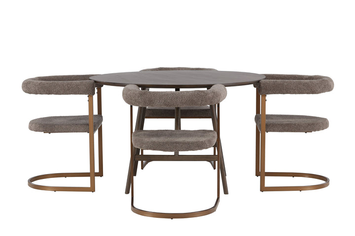 Venture Home Kaseidon Dining Table - Round - Rubberwood / Dark Brown MDF +Morning Dining Chair - Black / Black Boucle _4