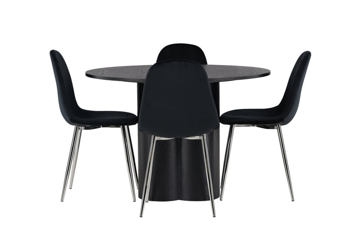 Venture Home Olivia Dining Table - Black / Black Veneer +Polar Dining Chair - Black Velvet / Chrome _4