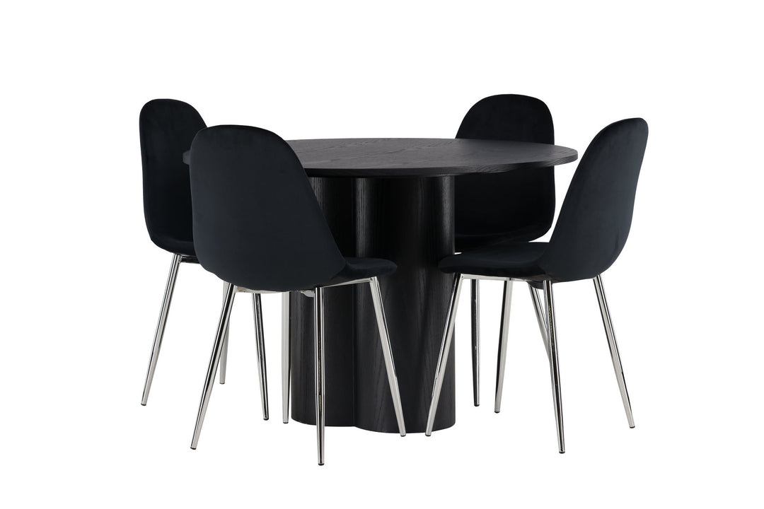 Venture Home Olivia Dining Table - Black / Black Veneer +Polar Dining Chair - Black Velvet / Chrome _4