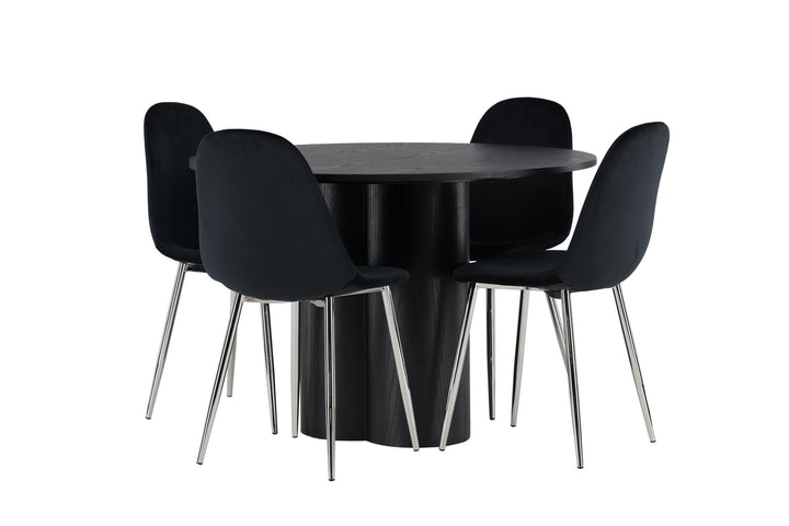 Venture Home Olivia Dining Table - Black / Black Veneer +Polar Dining Chair - Black Velvet / Chrome _4