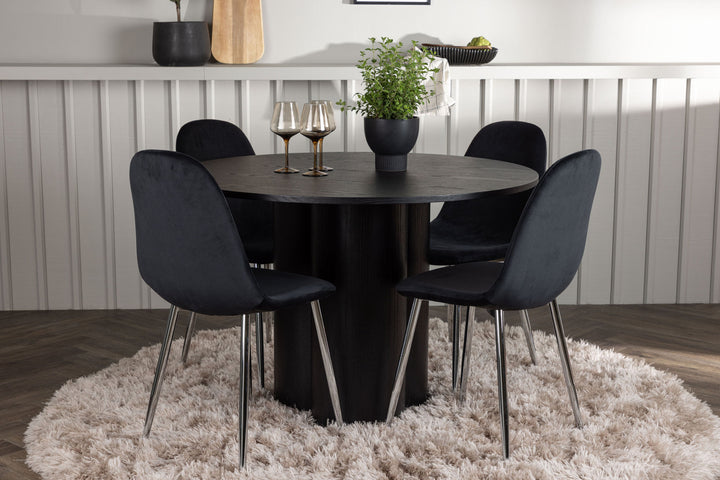 Venture Home Olivia Dining Table - Black / Black Veneer +Polar Dining Chair - Black Velvet / Chrome _4