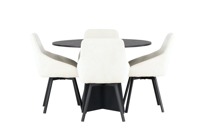 Venture Home Bootcut Round Dining Table - Black / Black Fanéer +Rosie Dining Chair - Black / Beige Fabric _4