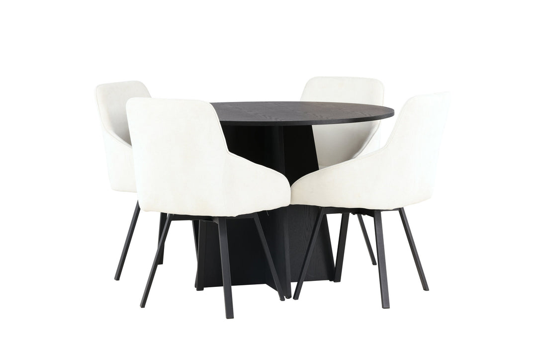 Venture Home Bootcut Round Dining Table - Black / Black Fanéer +Rosie Dining Chair - Black / Beige Fabric _4