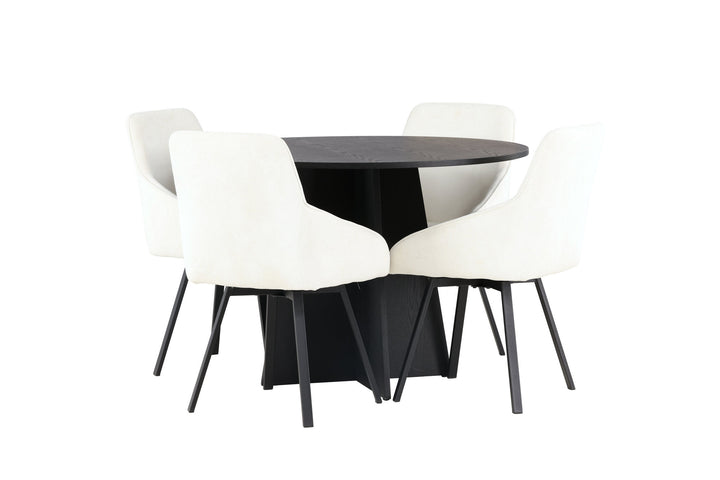 Venture Home Bootcut Round Dining Table - Black / Black Fanéer +Rosie Dining Chair - Black / Beige Fabric _4