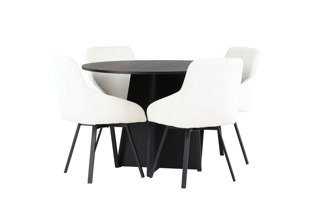 Venture Home Bootcut Round Dining Table - Black / Black Fanéer +Rosie Dining Chair - Black / Beige Fabric _4