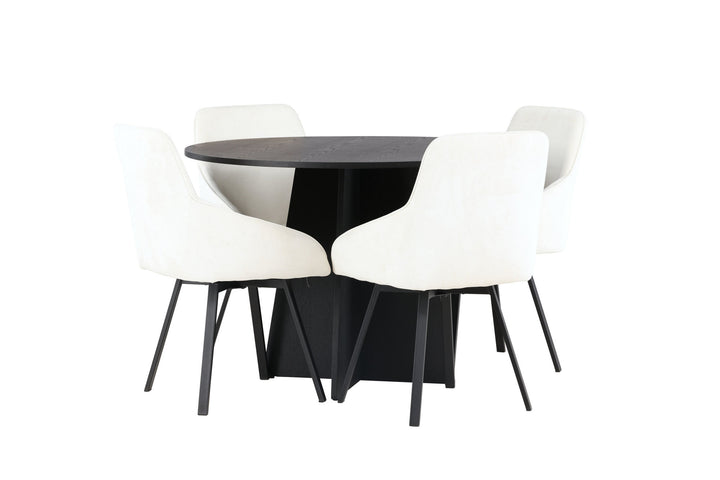 Venture Home Bootcut Round Dining Table - Black / Black Fanéer +Rosie Dining Chair - Black / Beige Fabric _4
