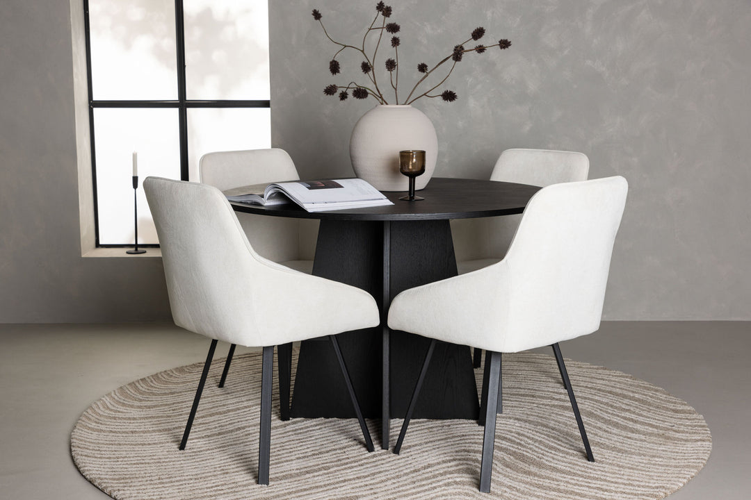 Venture Home Bootcut Round Dining Table - Black / Black Fanéer +Rosie Dining Chair - Black / Beige Fabric _4