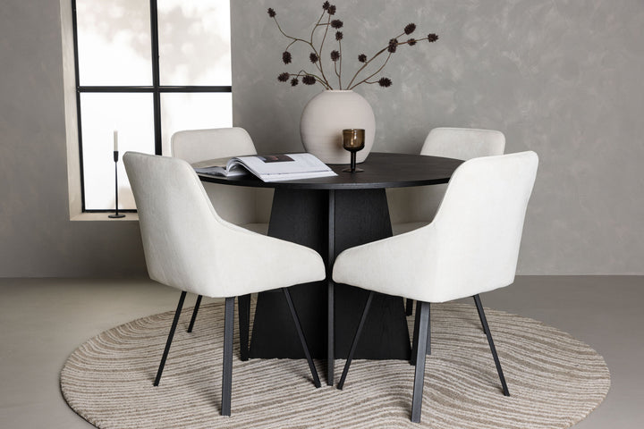 Venture Home Bootcut Round Dining Table - Black / Black Fanéer +Rosie Dining Chair - Black / Beige Fabric _4